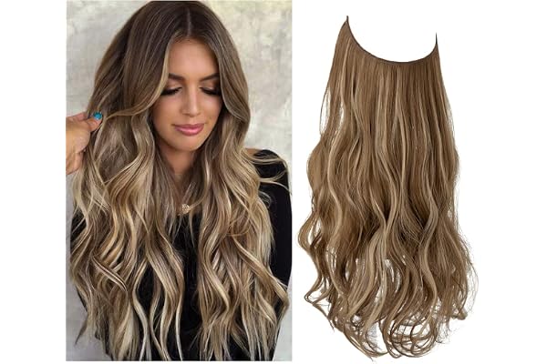 SARLA Highlight Invisible Wire Hair Extension Medium Brown With Ash Blonde Adjustable Transparent Headband Wavy Curly Long Sy
